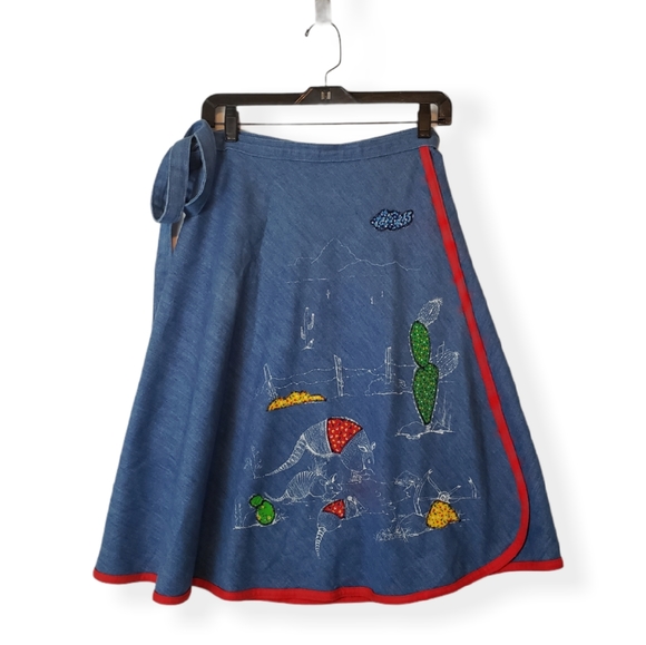 Vintage Denim Embroidered Wrap Skirt - Picture 1 of 10